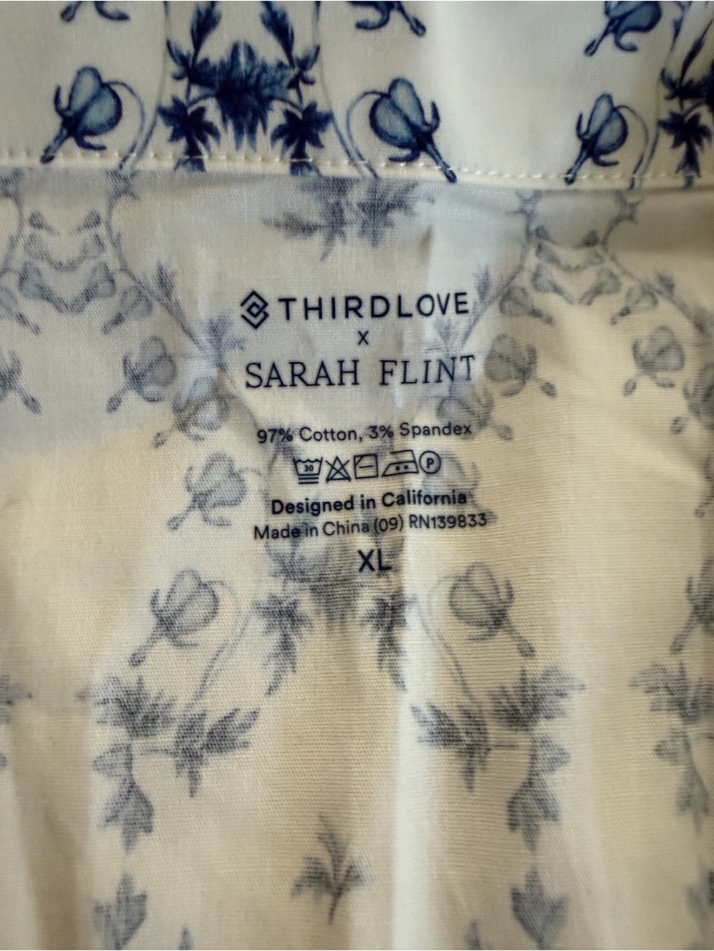 ThirdLove Cream Top with Blue Floral Print light material perfect for summer - Picture 2 of 10